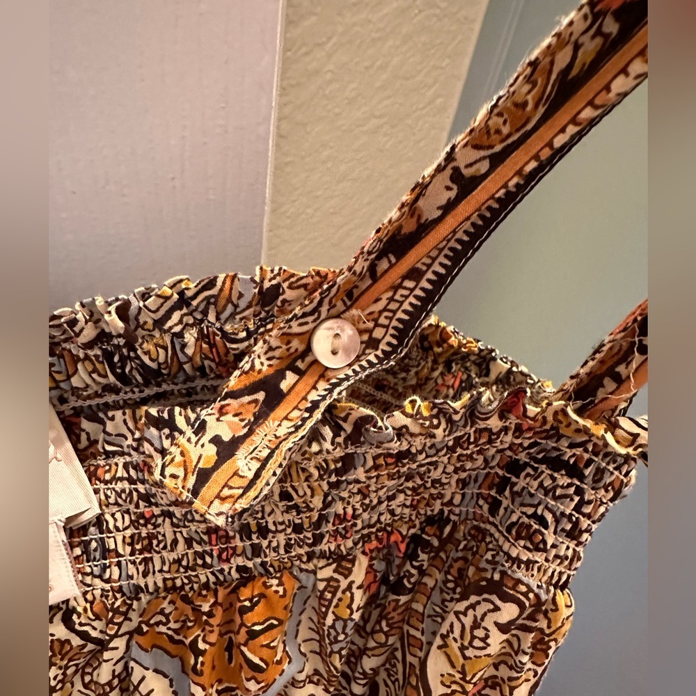 Cleobella Paisley Tiered Midi Dress in Tan and Cream - Picture 2 of 4